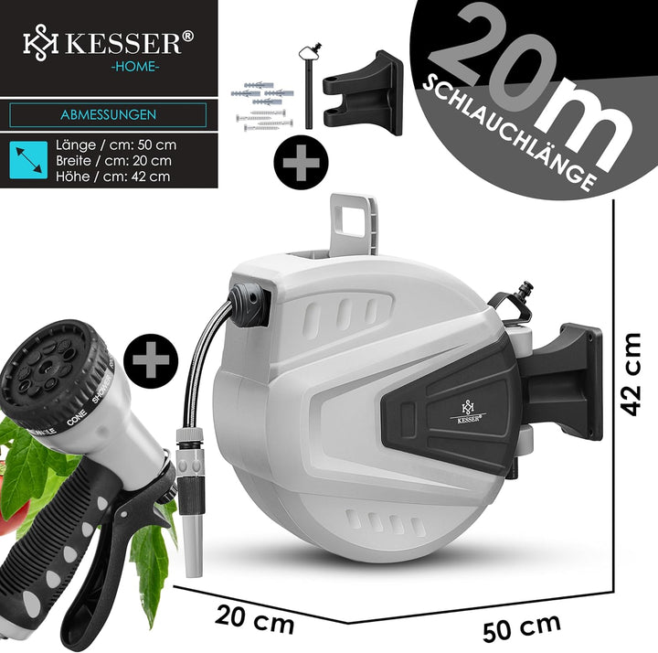 KESSER® Schlauchtrommel Wasser 30+2m Schlauchaufroller Inkl. 2-Wege-Verteiler + Multi-Handbrause Was
