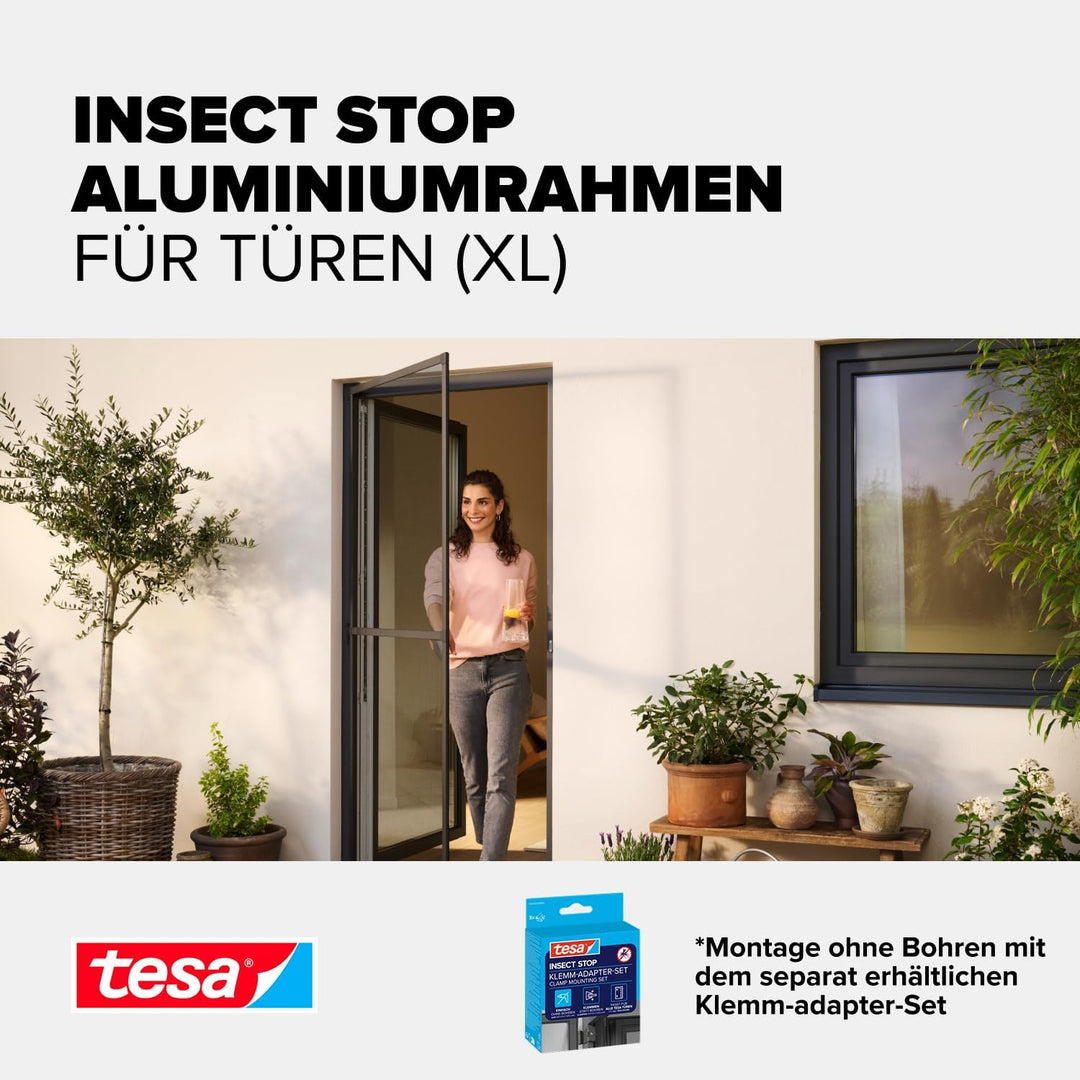 tesa INSECT STOP Aluminium-Rahmen Fliegengitter Tür 120 x 240 cm Anthrazit | Langlebiges Fliegengitt