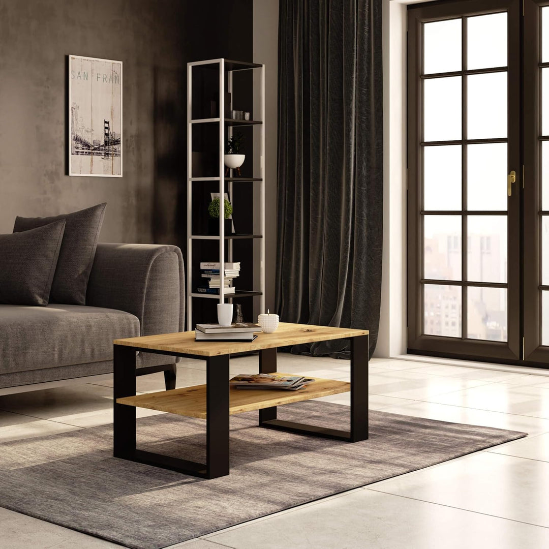 AKORD Couchtisch Holz Alex mit einem Regal, 92x45x53cm, Für Wohnzimmer, Schlafzimmer Schrank, Minima