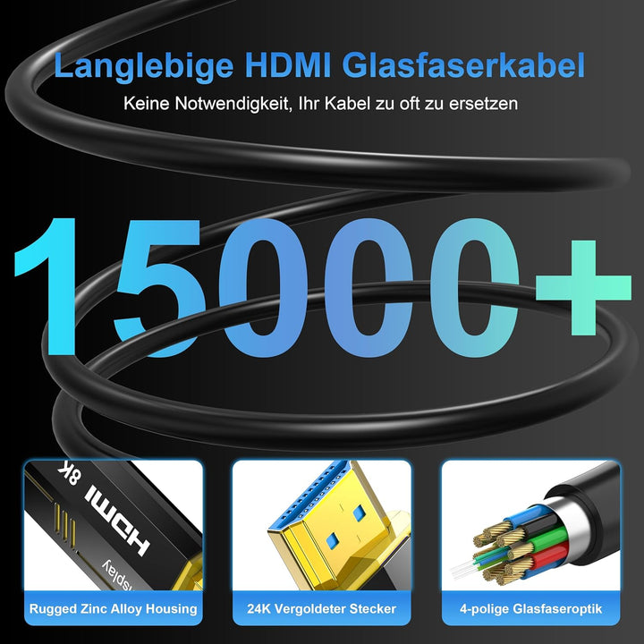 DGHUMEN 8K Glasfaser HDMI Kabel 10M,HDMI 2.1 Kabel 48Gbps Ultra Highspeed Unterstützung 8K@60Hz 4k@1
