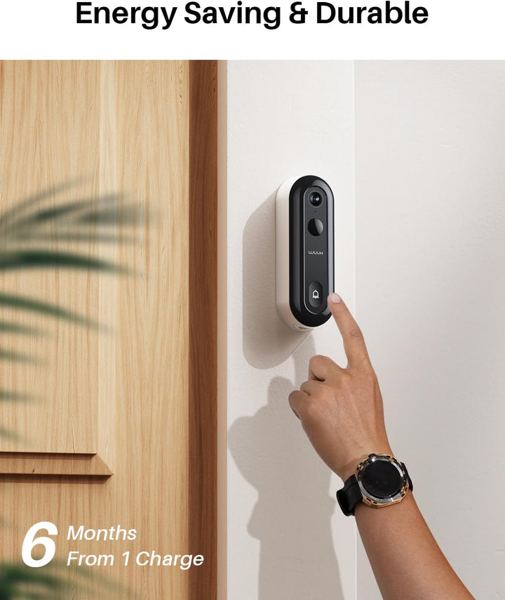 WUUK Video Türklingel mit Kamera, 2K Türklingel kabellos mit Homebase/Chime, Keine Monatliche Gebühr