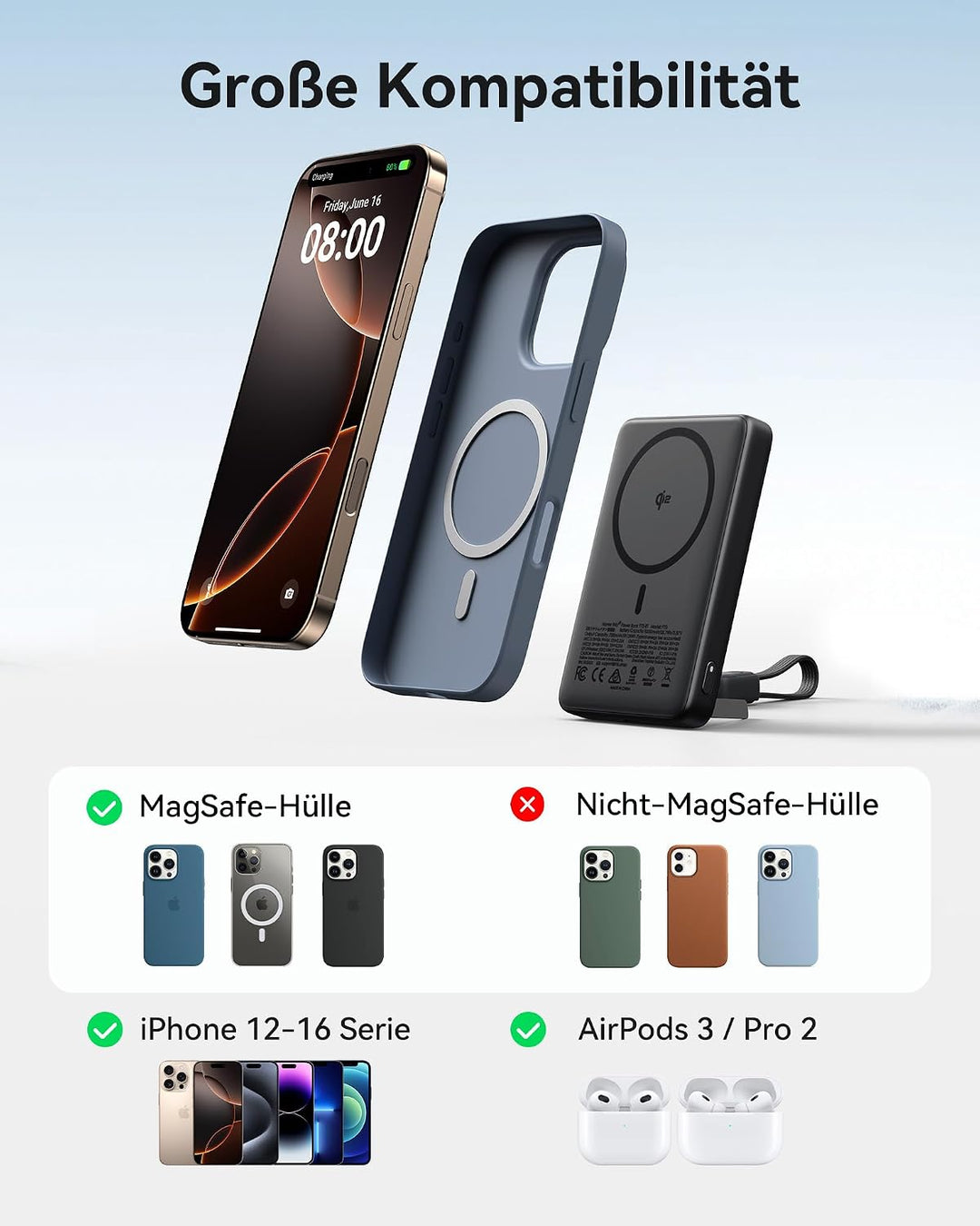 INIU Qi2-zertifizierte 45W Magnetische Powerbank, 10000mAh Ultradünn Externe Batterie, USB C in&amp;Out