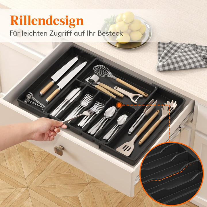 Lifewit Besteckkasten für Schubladen 40 50, verstellbarer Kunststoff Organizer Küche Tiefe 47 cm, Be
