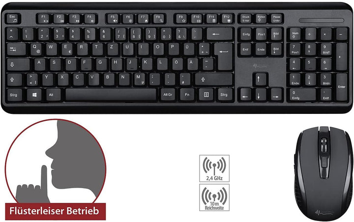 GeneralKeys Funktastatur mit Maus: Office-Set leise Funk-Tastatur-Maus-Kombination; 2.4 GHz; 10 m; S