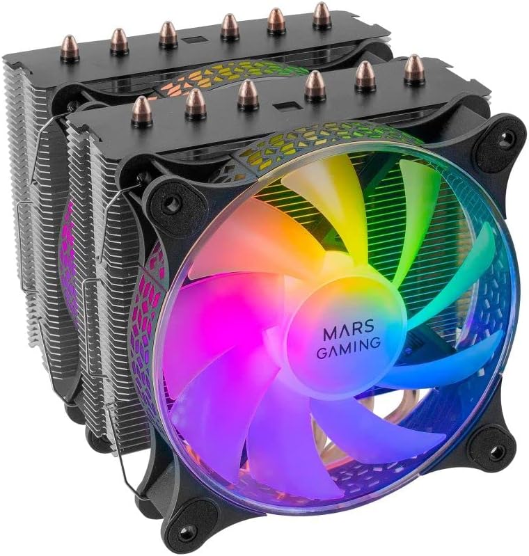 Mars Gaming MCPU-XT Schwarz, CPU Kühlkörper, Dual Tower Kühlung, 6 HCT Heatpipes, TDP 300W, 2 ARGB P