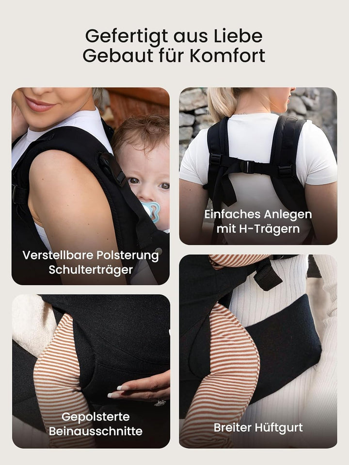 Grownsy Babytrage, Ein-Klick-Schnalle für Einfaches Anlegen, Bequemer Träger von Neugeborenem bis Kl