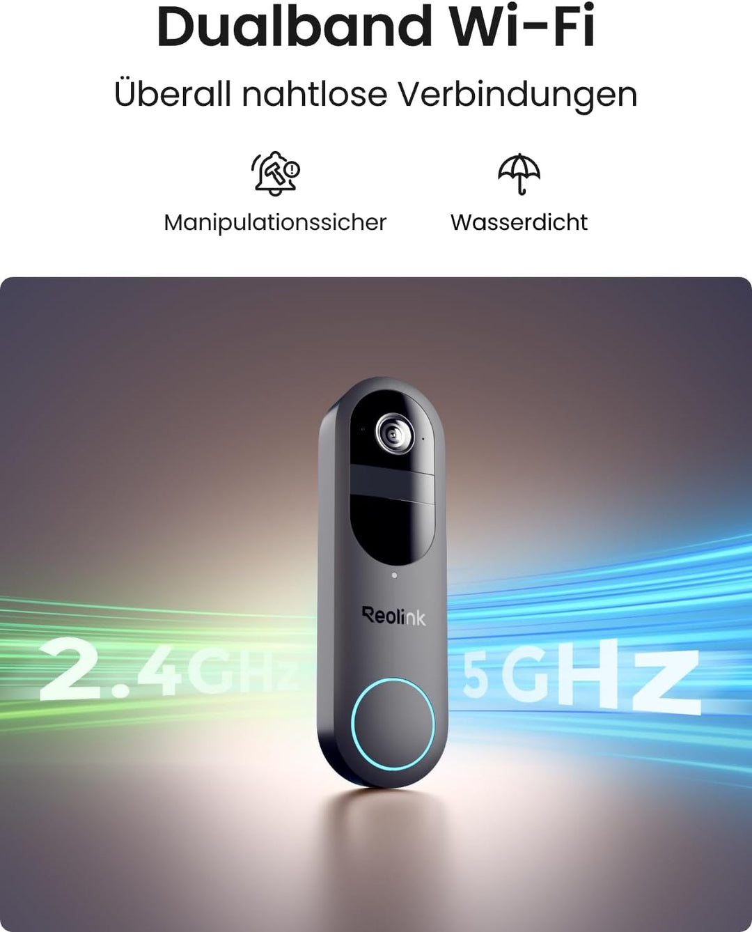 Reolink Video Doorbell (2. Gen), 2K 4MP Akku Türklingel mit Kamera, 1:1 Kopf‑Fuss‑Ansicht, Kabellose