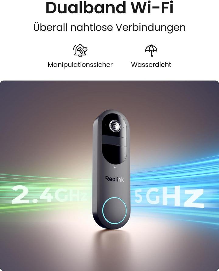 Reolink Video Doorbell (2. Gen), 2K 4MP Akku Türklingel mit Kamera, 1:1 Kopf‑Fuss‑Ansicht, Kabellose
