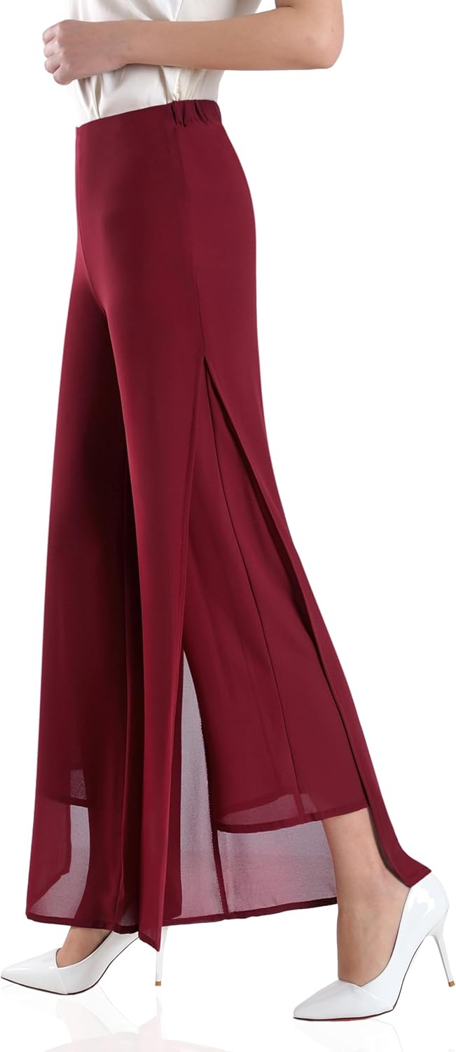 Putaowor Damen Leicht Chiffon hohe elastische Taille Fliessende Hose ausgestellt gerades Bein Frauen