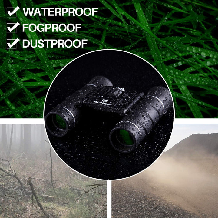 QUNSE Fernglas 10x25 Kleines Fernglas Kompakt Wasserdicht Feldstecher für Kinder Erwachsene mit Trag