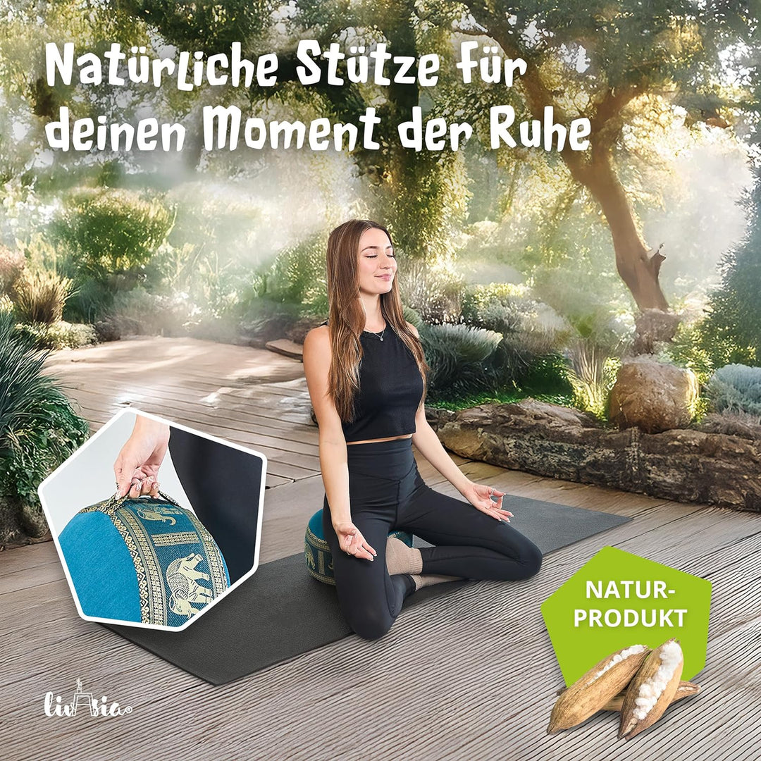Livasia Meditationskissen Thaiseide, Yogakissen klein mit Kapok, Pouf, Bodenkissen Yoga Zen Meditati