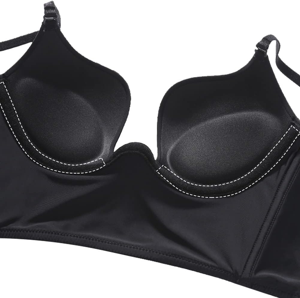 Damen Deep U BH Push Up, Rückenfreier BHS Unterwäsche Abnehmbar Wandelbarer Durchsichtigem Träger, M