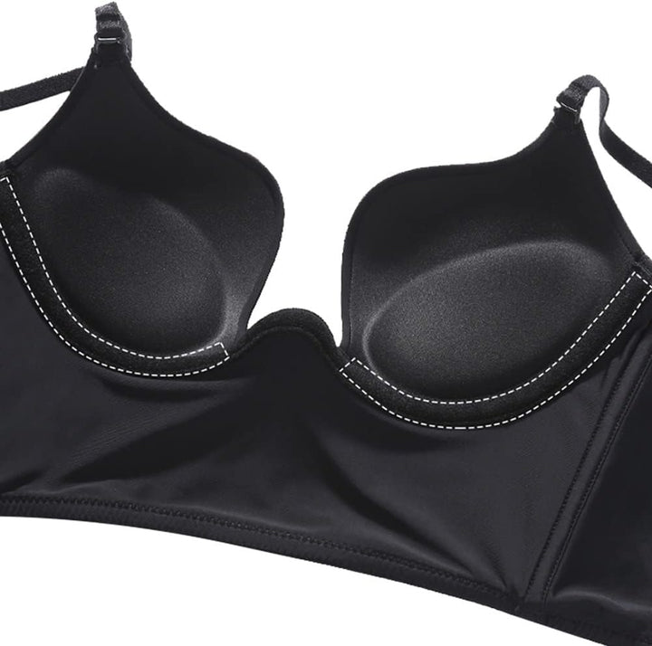 Damen Deep U BH Push Up, Rückenfreier BHS Unterwäsche Abnehmbar Wandelbarer Durchsichtigem Träger, M
