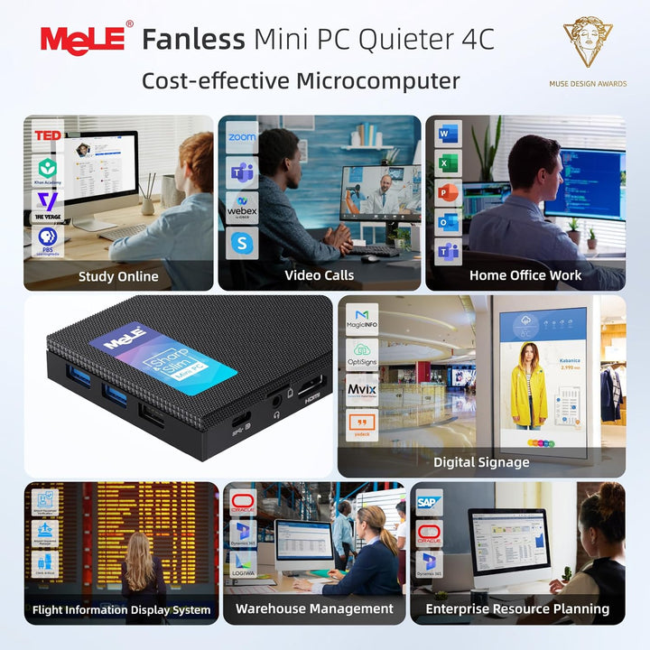 MeLE Quieter4C Lüfterloser Mini PC 12th Alder Lake N100 (bis zu 3.4GHz, 4C/4T) 16GB LPDDR4x 512GB Sc