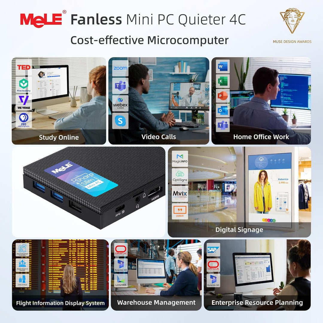 MeLE Quieter4C Lüfterloser Mini PC 12th Gen Alder Lake N100 (bis zu 3.4GHz, 4C/4T) 8GB LPDDR4x 128GB