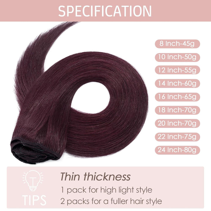 Silk-co Echthaar Clip In Extensions 8 Tressen 18 Clips 70g, Burgund Hair Extensions, Remy Echthaar C
