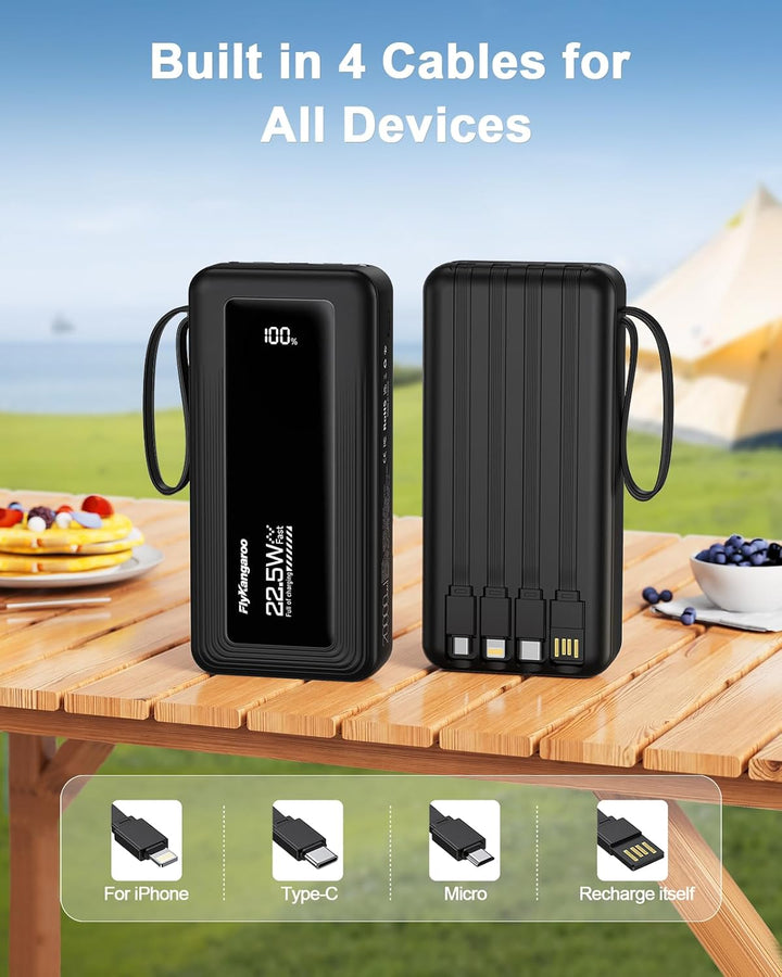 Power Bank 20000mAh(2026 Upgrade), 22,5W Powerbank Externer Handyakkus mit Kabel, 6 Ausgängen &amp; 2 Ei