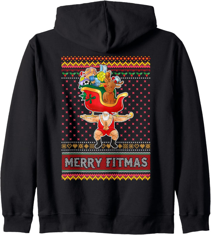 Ugly Christmas Merry Fitmas Weihnachtsmann Fitness Übung Kapuzenjacke