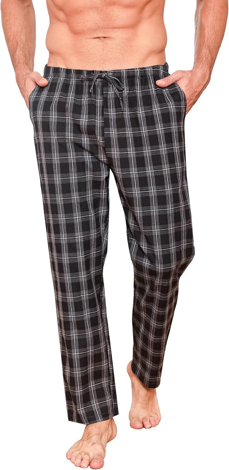 Herren Schlafanzughose Lang Baumwolle Karierte Pyjamahose Lounge Hose Pyjamaunterteil Freizeithose m