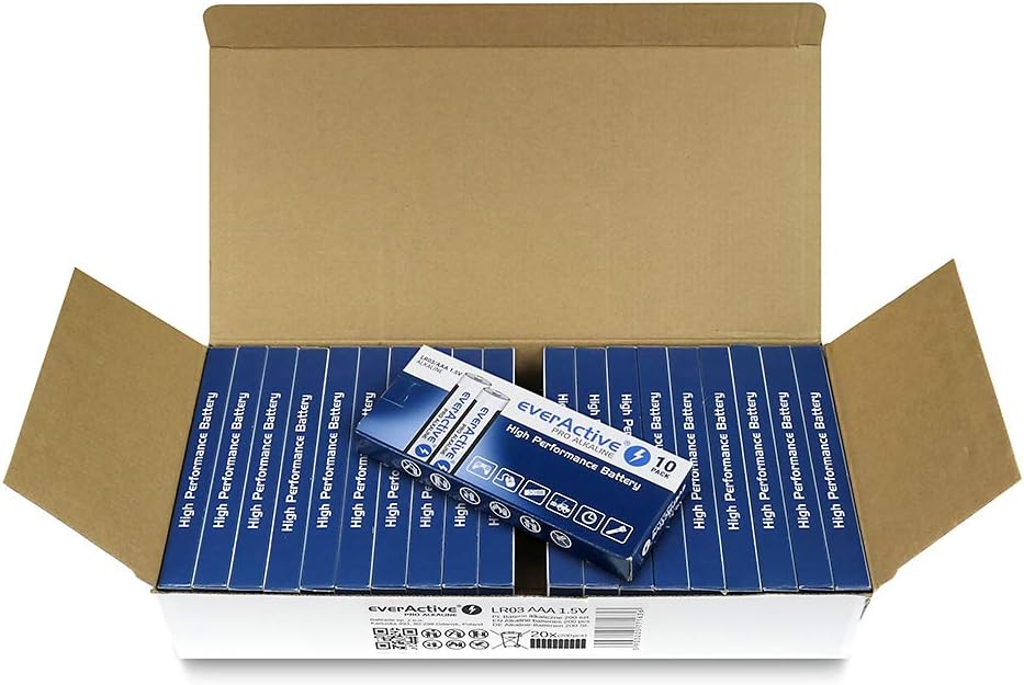 everActive AAA Batterien 200er Pack, Pro Alkaline, Micro LR03 R03 1.5V, höchster Leistung, 10 Jahre
