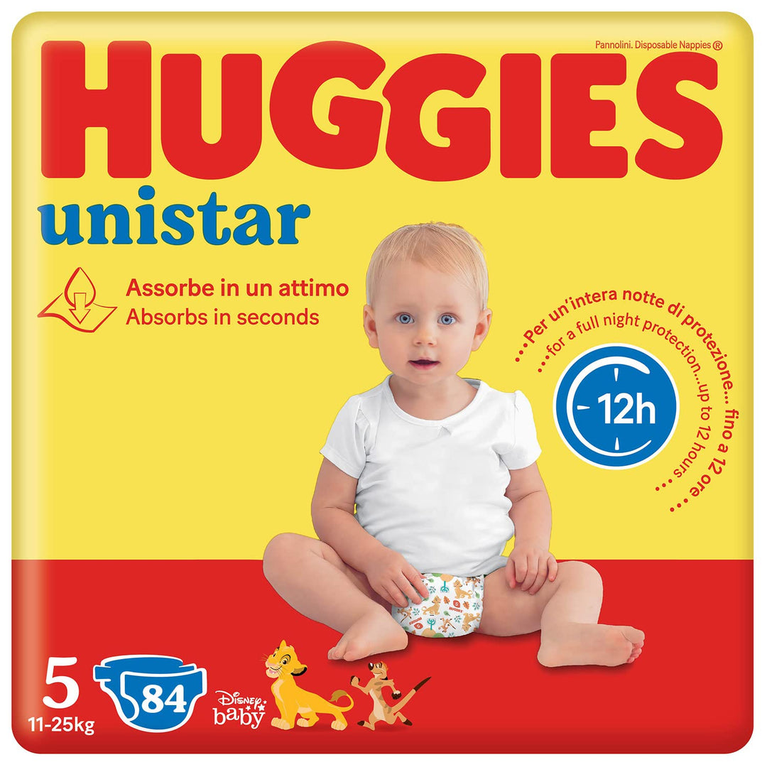 Huggies Unistar Windeln, Grösse 5 (11-25 kg), Packung mit 84 Windeln (Basis) Taglia 5 84 Pannolini,