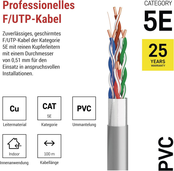 EMOS - FTP Netzwerkkabel CAT 5e, 100m, PVC - CAT5e-Patchkabel FTP - Gigabit LAN Kabel - geschirmtes