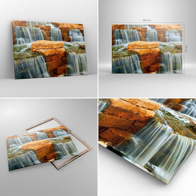 Bilder auf Leinwand 100x70cm Leinwandbild Wasserfall Steine Wasser Gross Wanddeko Bild Schlafzimmer