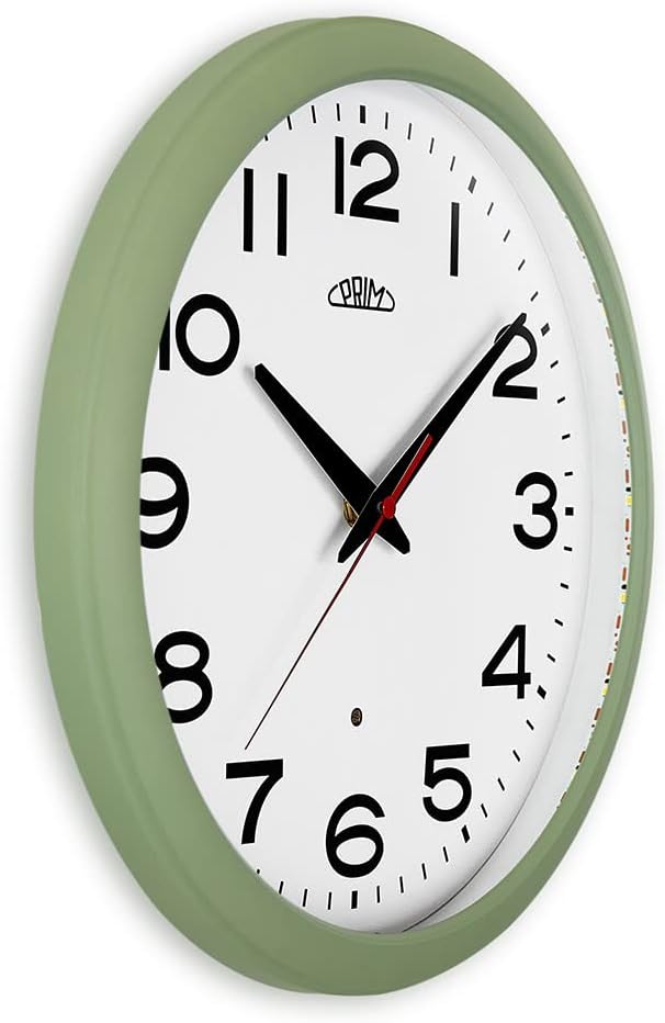 PRIM Insight Leuchtende Design Kunstoff Wanduhr, Weiss/Grün, Licht- und Geräusch-Sensor, Quarz-Uhrwe