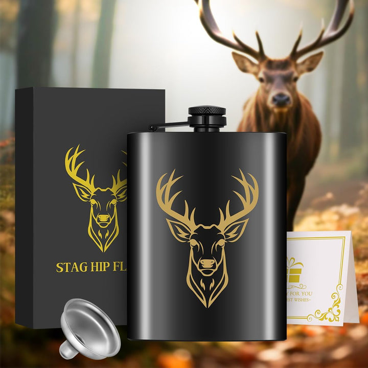 8oz/237ml Edelstahl Flachmann, Taschenflasche, mit Trichter und Grusskarte, Geschenkbox, Goldenes Hi