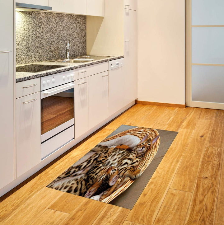 ABAKUHAUS Kätzchen Teppich, Bengalkatzen im Korb, Deko-Teppich Digitaldruck, Färben mit langfristige