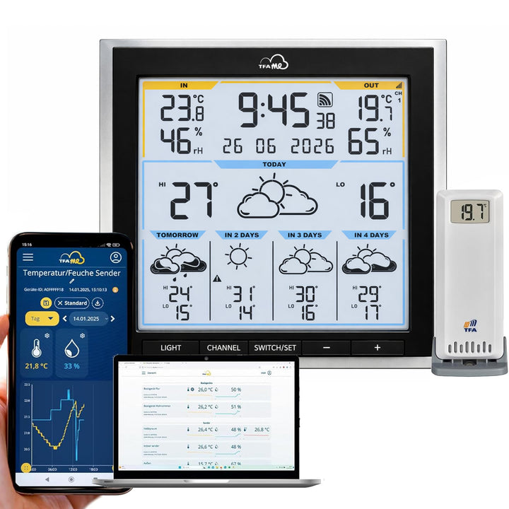 TFA 35.8105 WLAN Funkwetterstation TFA.me ID-08 Wetterprognose wetter.com 5 Tage mit Wettersymbolen,