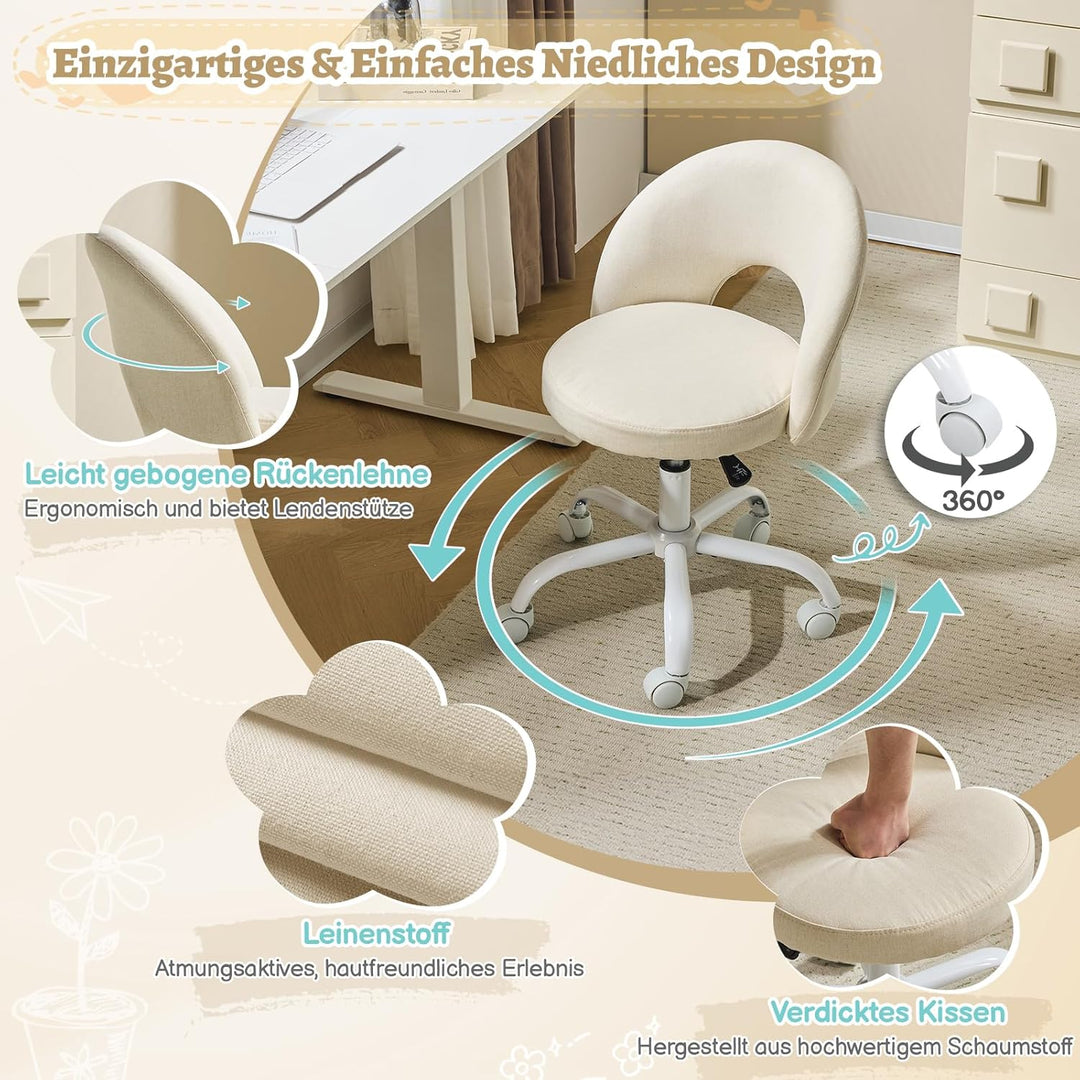 Bonnlo Homeoffice Stuhl, Schreibtischstuhl, Schminktisch Stuhl, Bürostuhl ohne Armlehnen, Drehstuhl