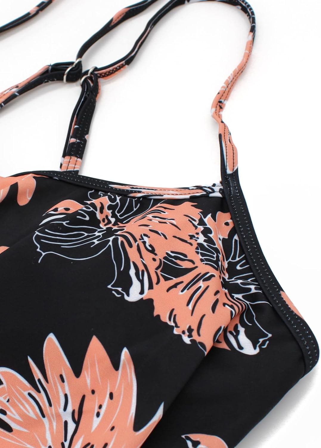 FLYILY Damen Zwei Stücke Tankini Rüschen Volant Geschichtet Bademode mit Boy Legs Shorts Rüschen Gro