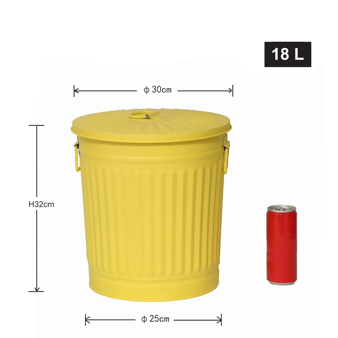 Jinfa Retrodesign Mülleimer mit Deckel | Gelb | Ø 29 cm, Höhe 31,5 cm, 18 Liter 1 Stück - 18 Liter -