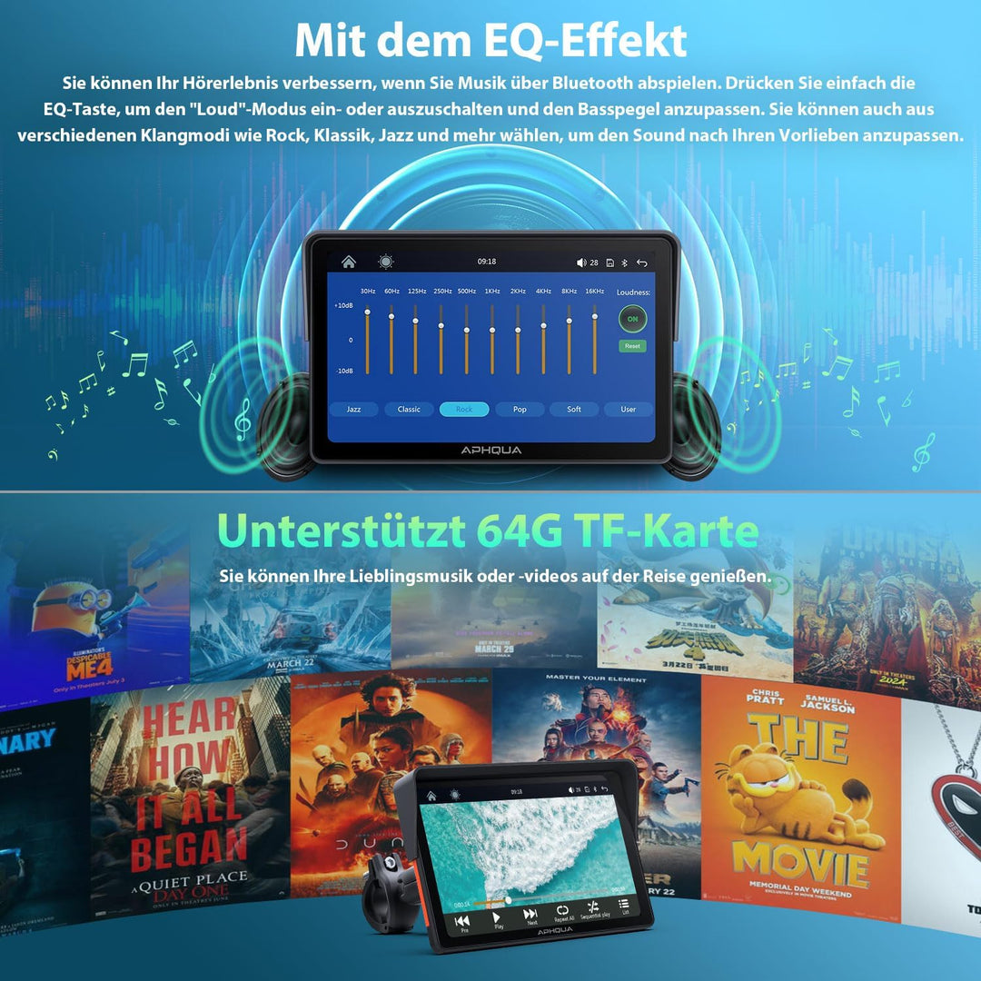 Kabelloses Carplay-Display für Motorrad, 7 Zoll wasserdichter Touchscreen, Tragbares CarPlay und And