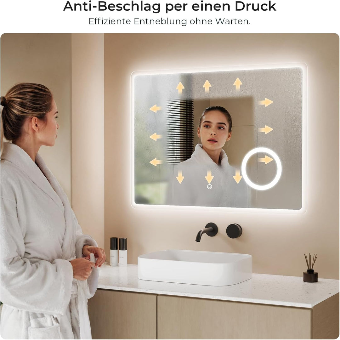 S'AFIELINA Badspiegel mit Beleuchtung 60 × 80 × 3,5 cm Badezimmerspiegel mit Beleuchtung mit Touch,