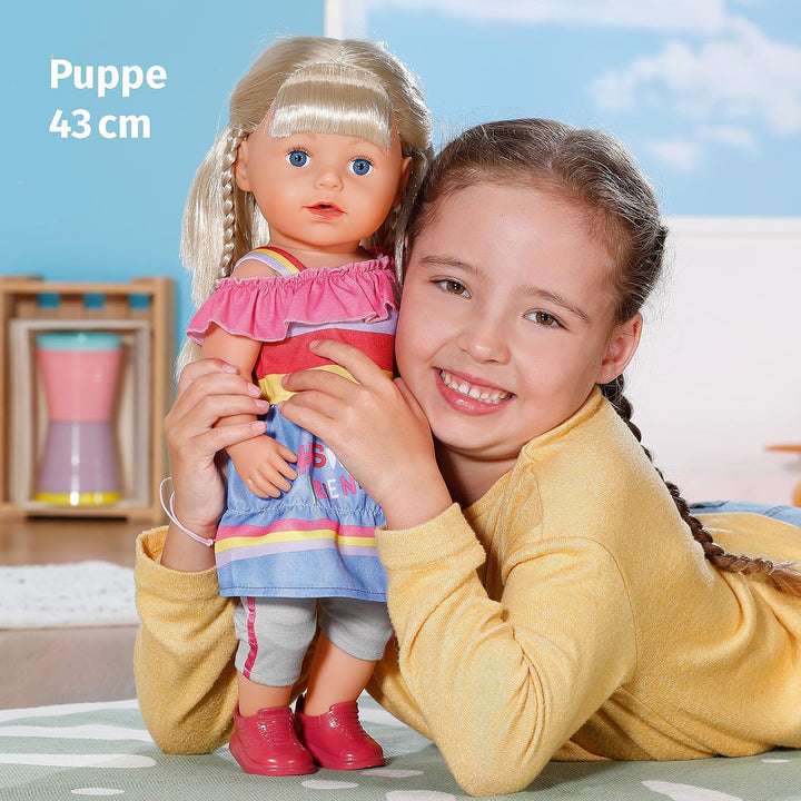 Zapf Creation 830345 BABY born Sister 43cm - Puppe mit lebensechten Funktion und langen blonden Haar