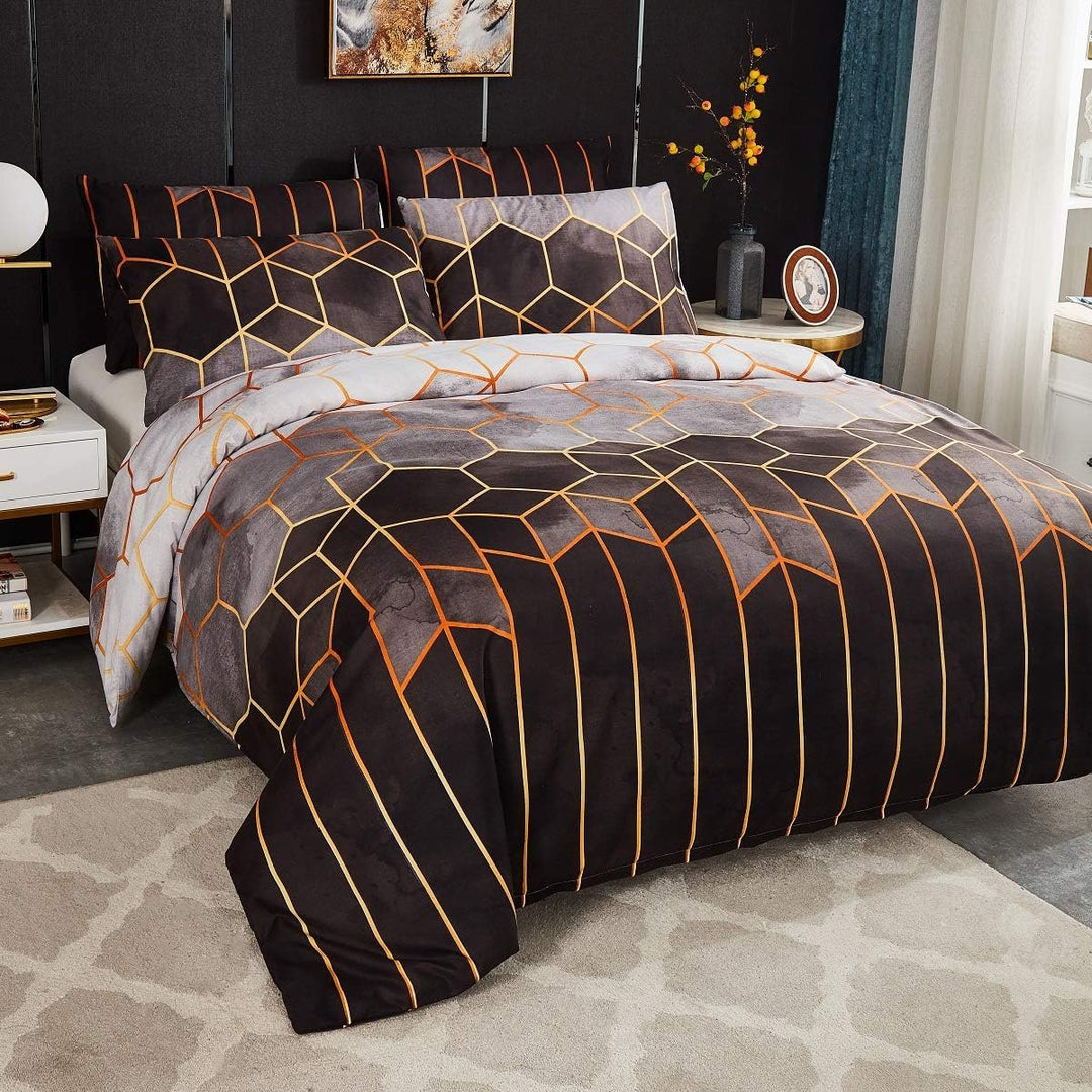 Luofanfei Bettwäsche 200x200 Gestreift 3 Teilig Geometrisch Bettbezug Schwarz Grau Streifen Muster M