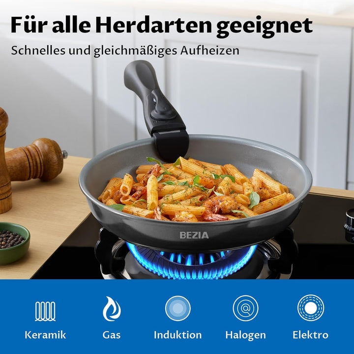 BEZIA Pfannenset mit abnehmbaren Griffen, Töpfe und Pfannen Set mit gesunder Keramikbeschichtung, In