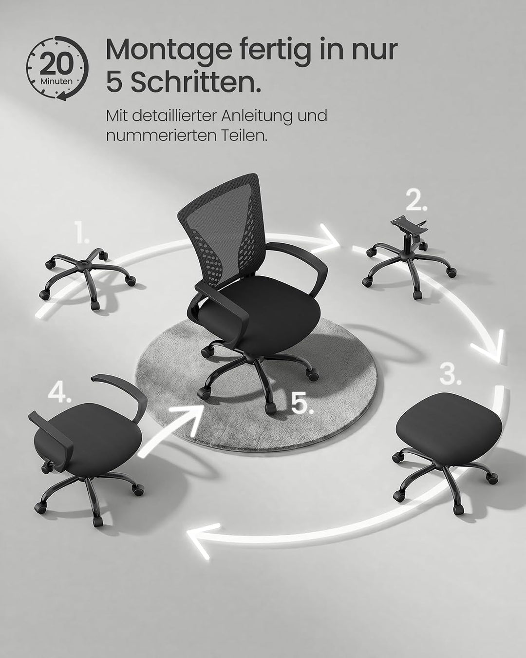 SONGMICS Bürostuhl, Schreibtischstuhl mit Netzbespannung, höhenverstellbarer Computerstuhl, 360° Dre