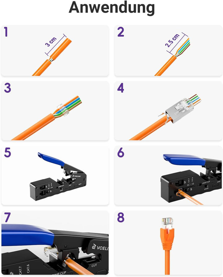 VCELINK GJ671BL Crimpzange RJ45 Presszange für stecker, Netzwerk Werkzeug für CAT 7/CAT 6A/CAT 6/CAT