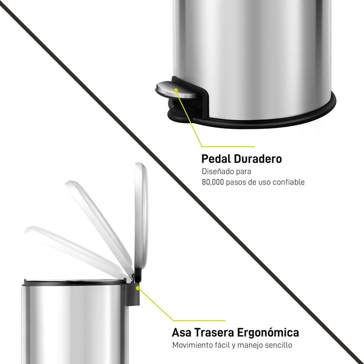 EKO Mülleimer für Badezimmer, Küche, 5 l, Edelstahl, Anti-Fingerabdruck, kompakter Mülleimer mit Ped