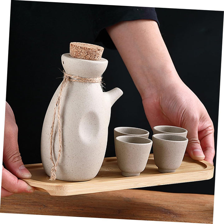 MAGICLULU Keramik Sake Satz Mit 300ml Flasche 4 x 50ml Becher Japanischer Stil Handpoliert Glasiert