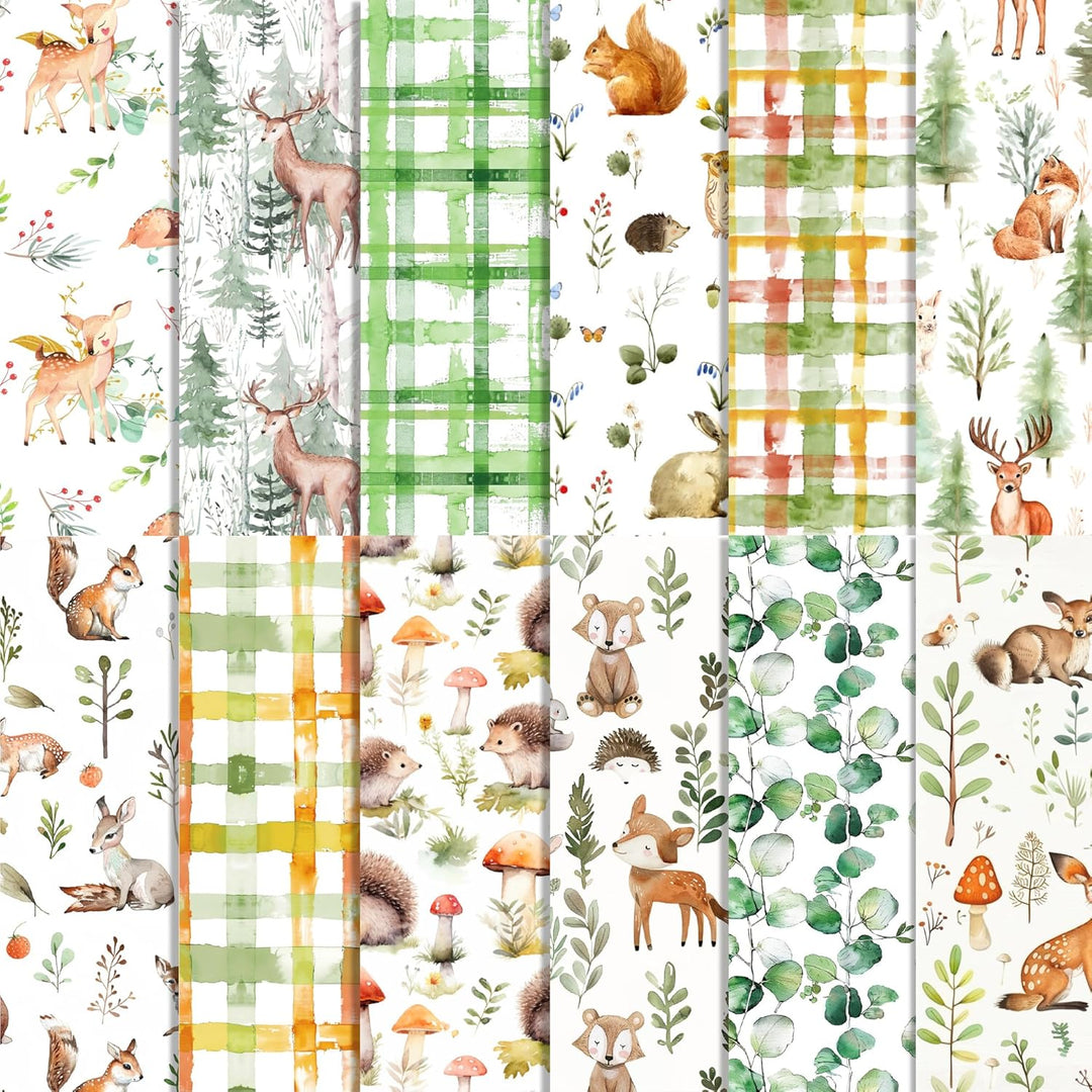 30x30 Scrapbook Papier Waldtiere Muster Doppelseitiges Decoupage Papiere, 12 Muster 24 Blatt Rustika