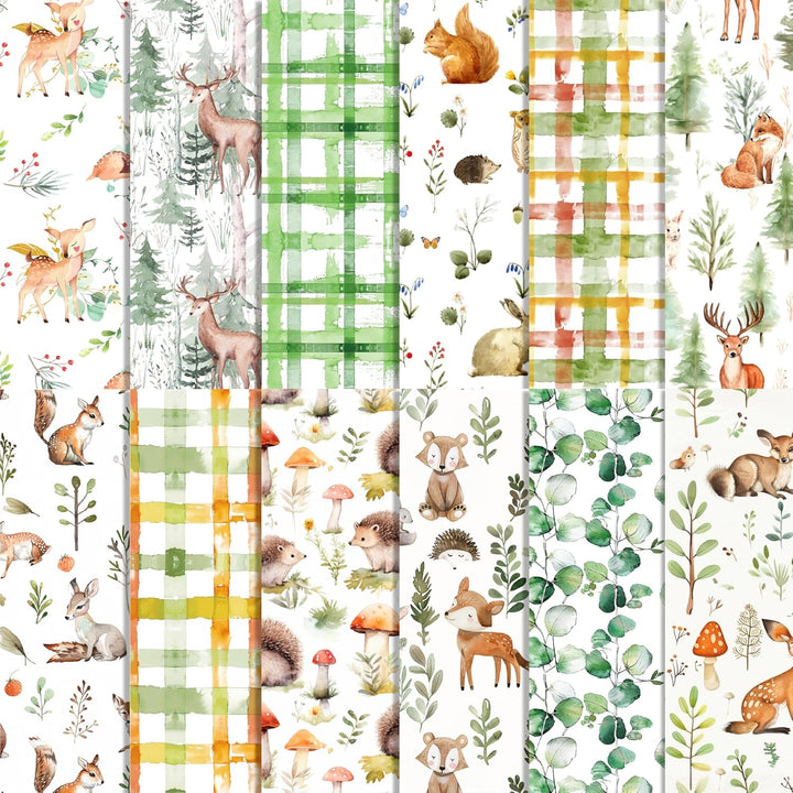 30x30 Scrapbook Papier Waldtiere Muster Doppelseitiges Decoupage Papiere, 12 Muster 24 Blatt Rustika