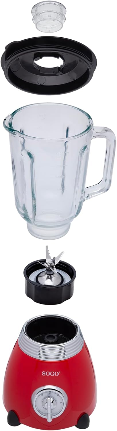 Sogo Retro Vintage Edelstahl und Emaille (rot, Mixer, 500 W) Rot Standmixer, 500 W, Rot Standmixer,