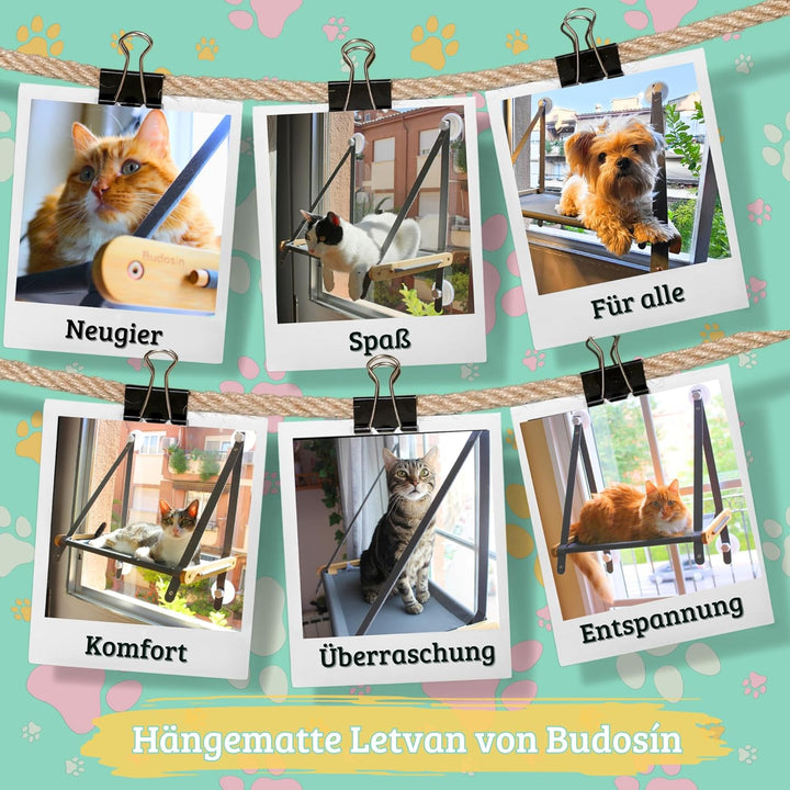 Katzenhängematte/Fensterliege für Katzen aus massivem Bambus–Katzenliege Fenster mit atmungsaktivem