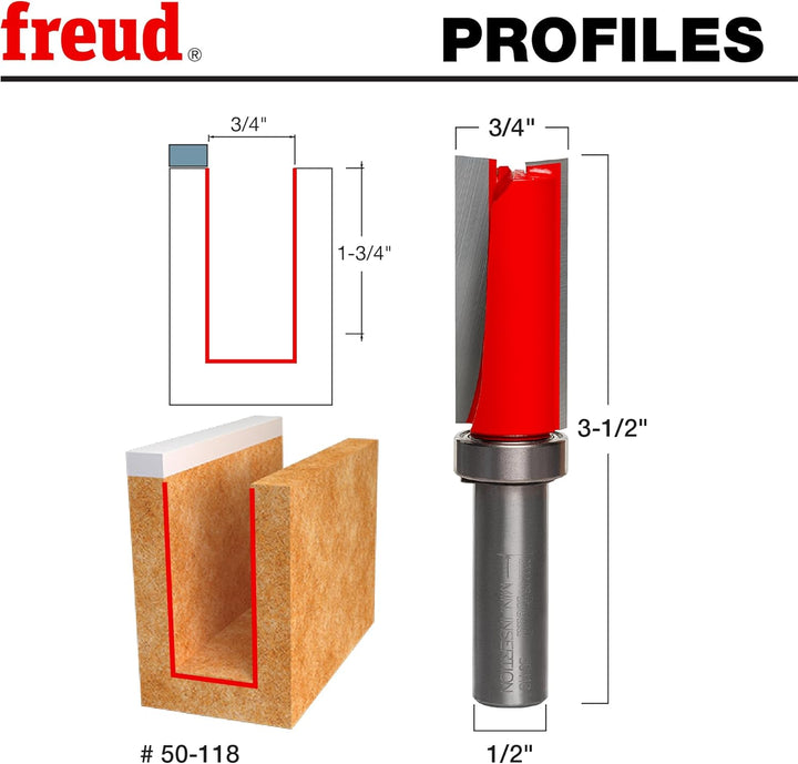 Freud 50–098–5/16 x 1 Top Bearing Flush Trim Bit 1/4-Zoll-Schaft, 50-118 Bündigfräser mit Anlaufring