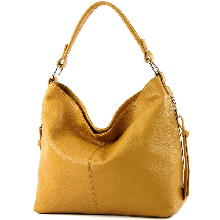 modamoda de Damen Schultertasche, Leder T160 Senfgelb, Senfgelb