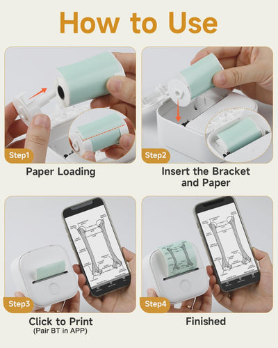 Memoking Tragbarer Mini Aufkleberdrucker – T02 Taschendrucker mit 3 Rollen Papier, Bluetooth-Fotodru